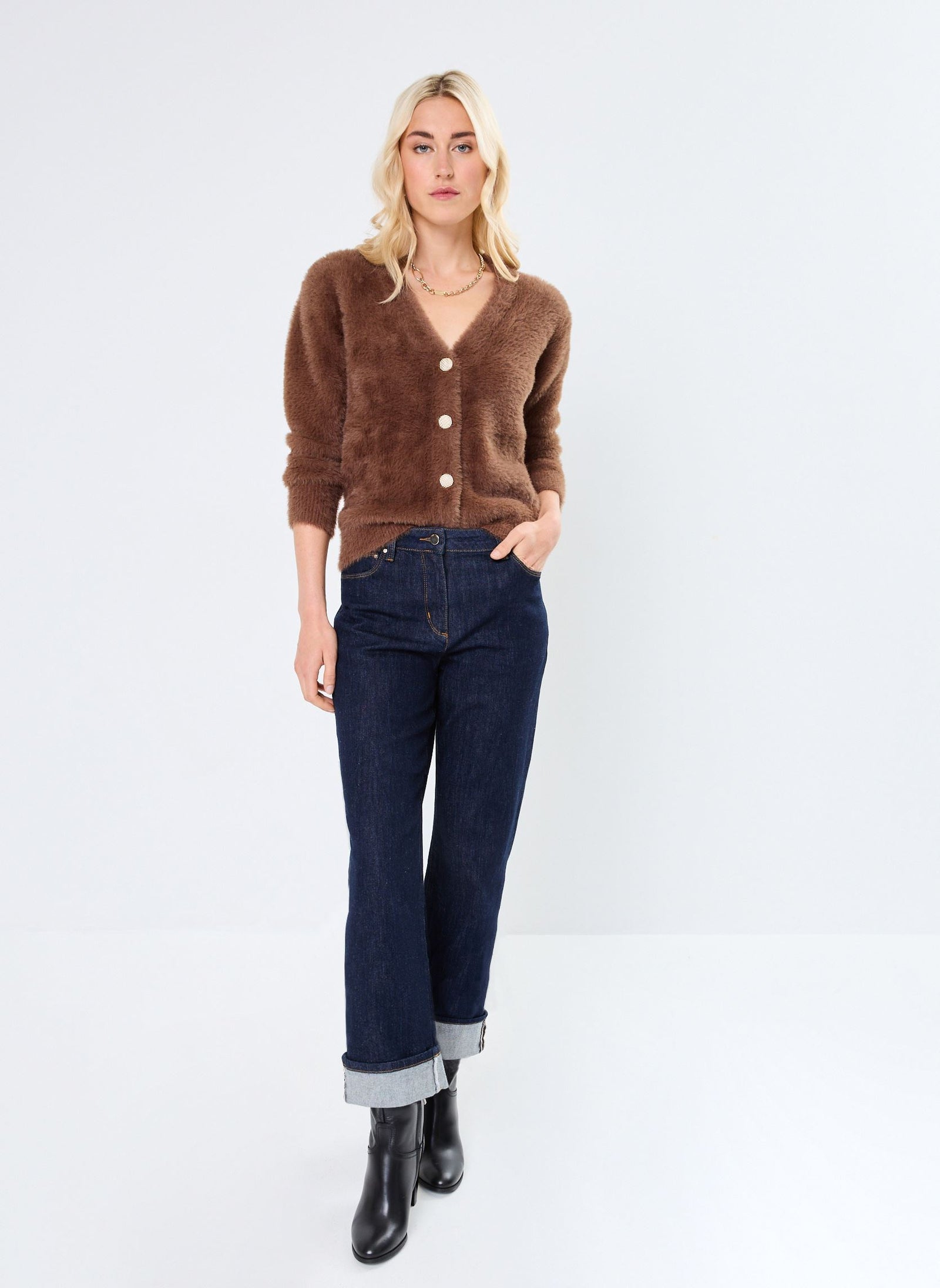 faux fur cardigan | brown – allure boutique