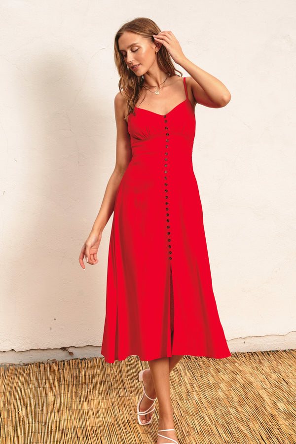 heaven sent button front dress | red rouge