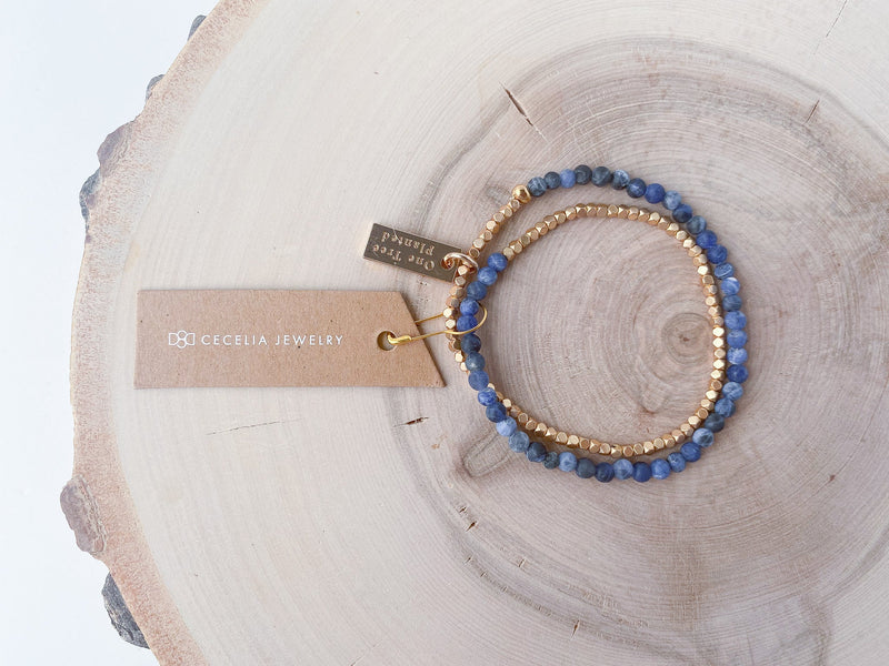 serenity gemstone double wrap gold beaded bracelet | more