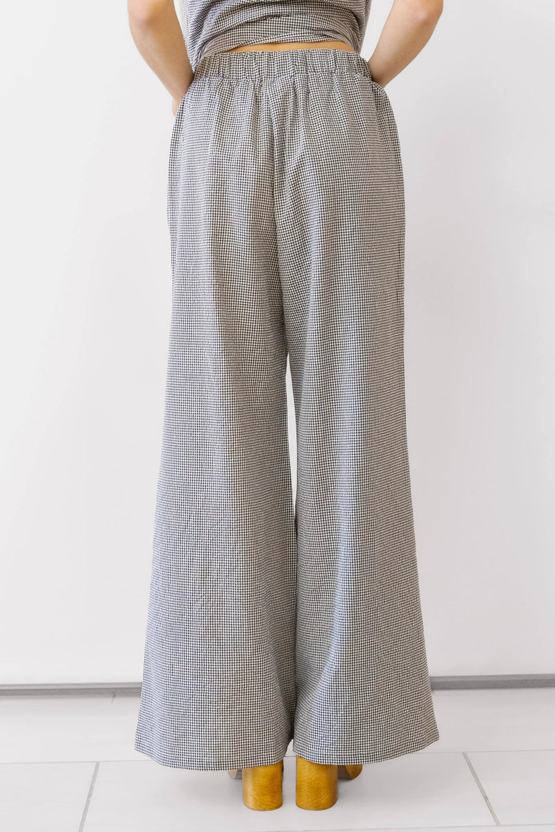 gingham seersucker pants | black