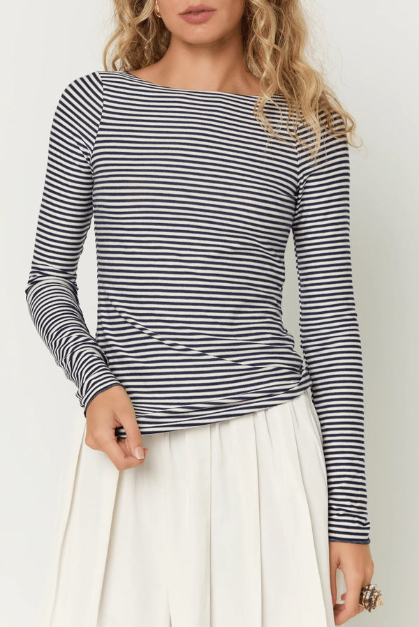 zinnia boatneck top | navy stripe