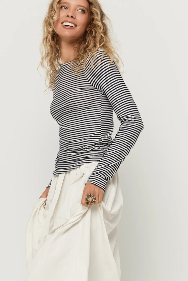 zinnia boatneck top | navy stripe