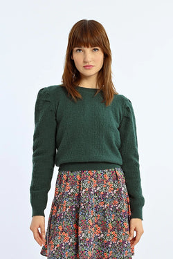 puff shoulder sweater | dark green