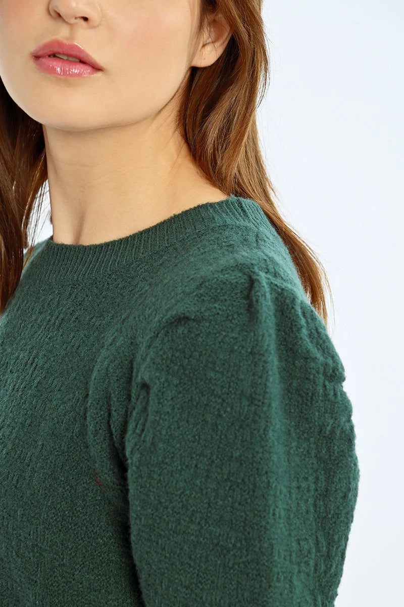 puff shoulder sweater | dark green