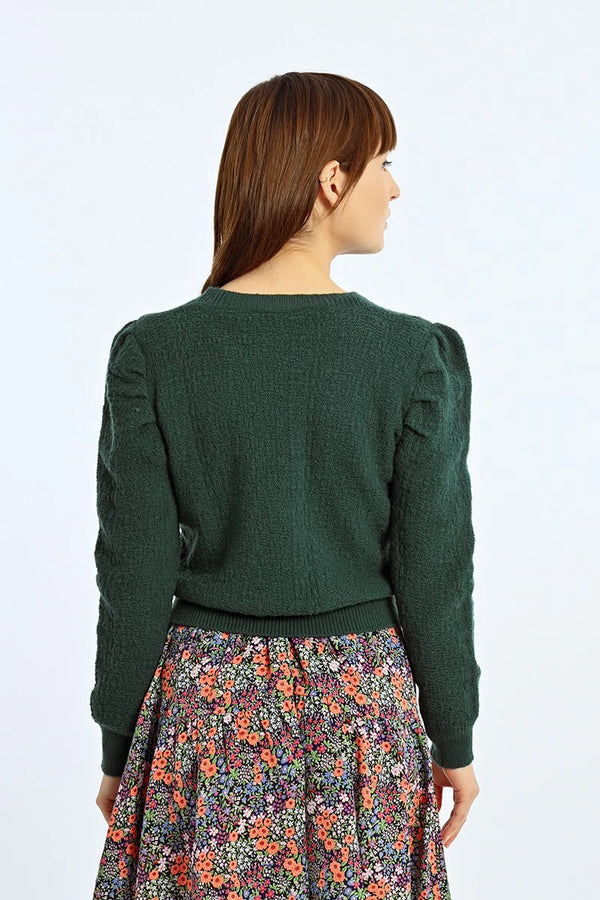 puff shoulder sweater | dark green