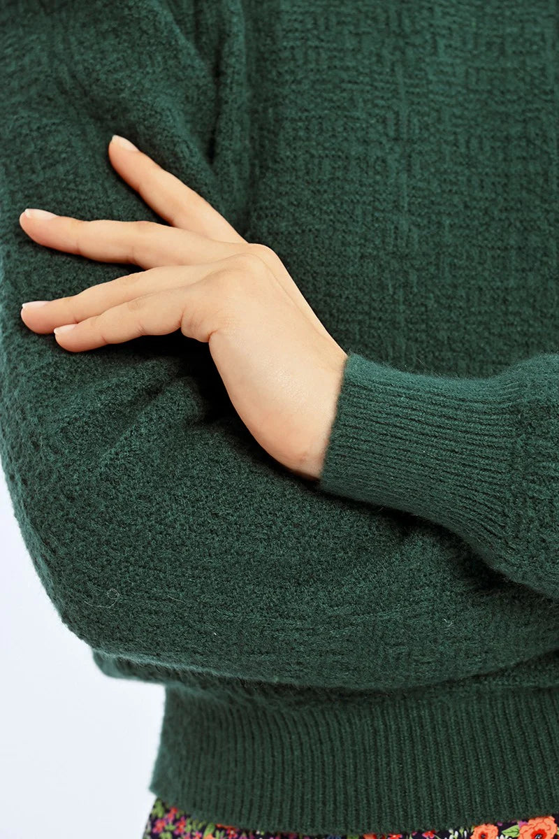 puff shoulder sweater | dark green