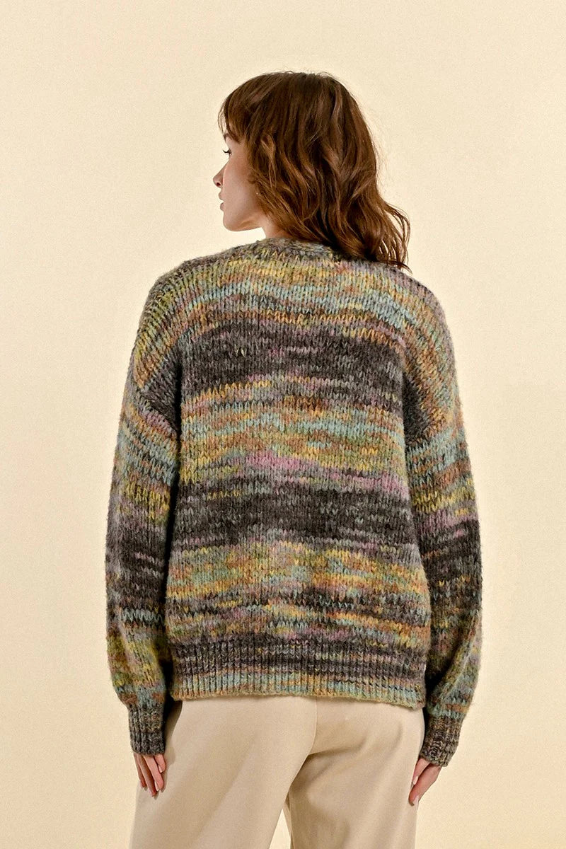 heathered chunky cardigan | grey multi