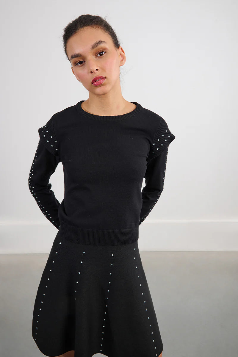 night sky rhinestone studded sweater | black