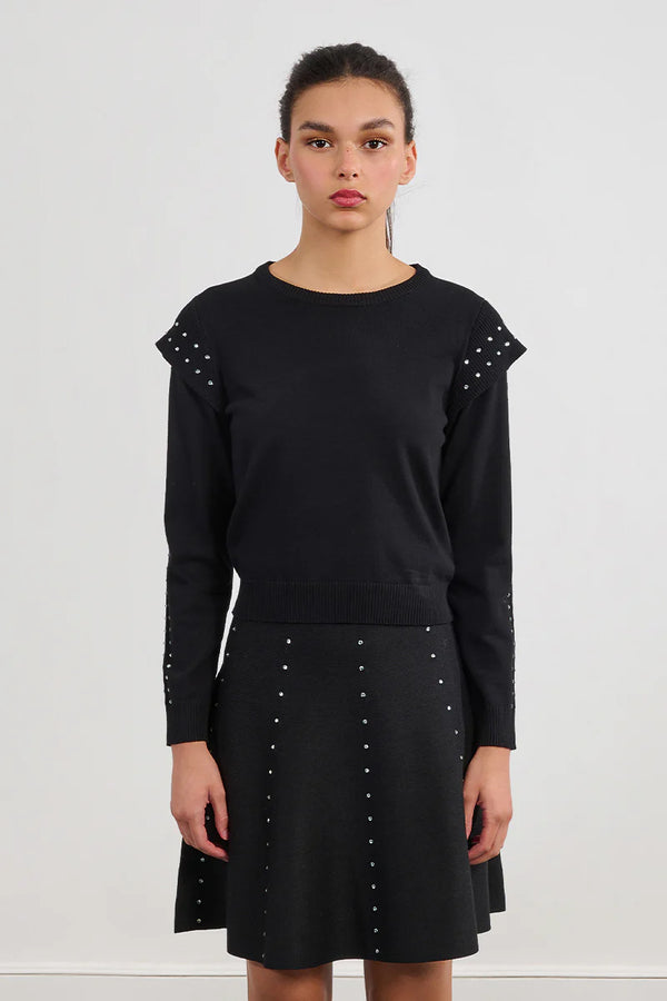 night sky rhinestone studded sweater | black