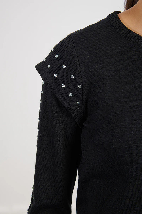 night sky rhinestone studded sweater | black