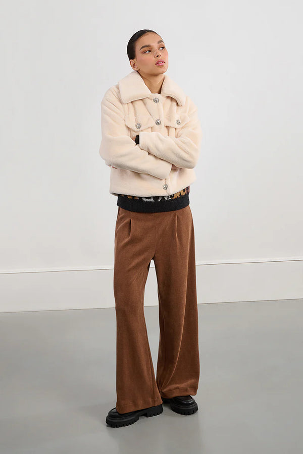 faux fur cropped jacket | winter white