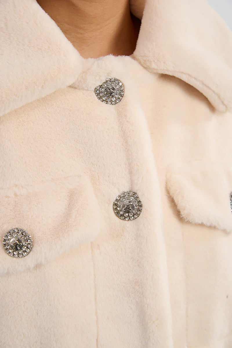 faux fur cropped jacket | winter white