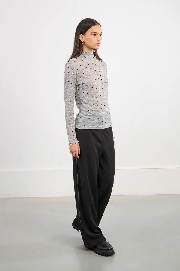 bow ruffled neck top | grey