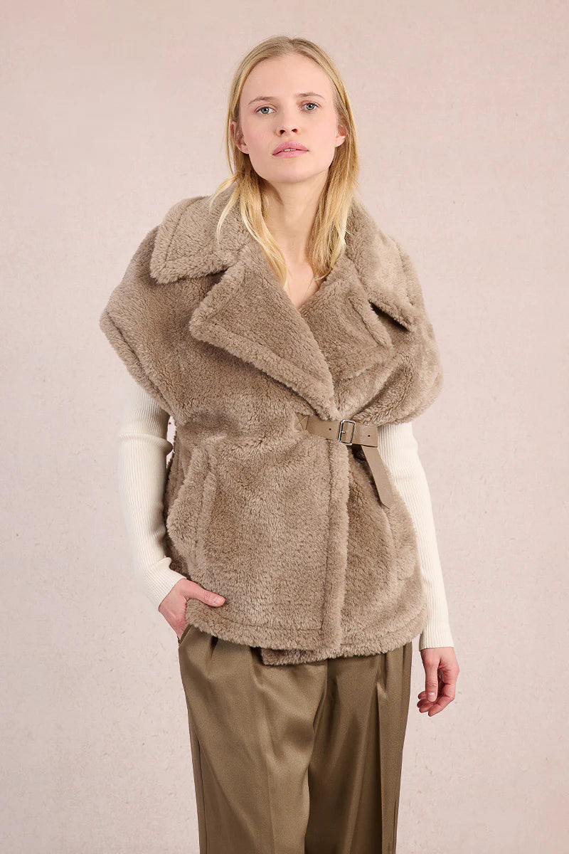 faux fur belted vest | camel brown