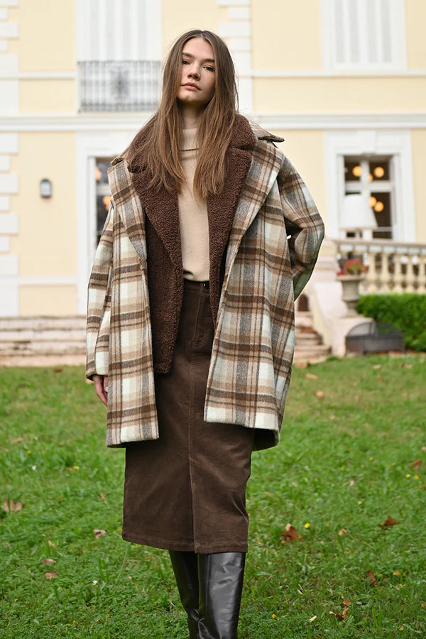 plaid woven coat | beige