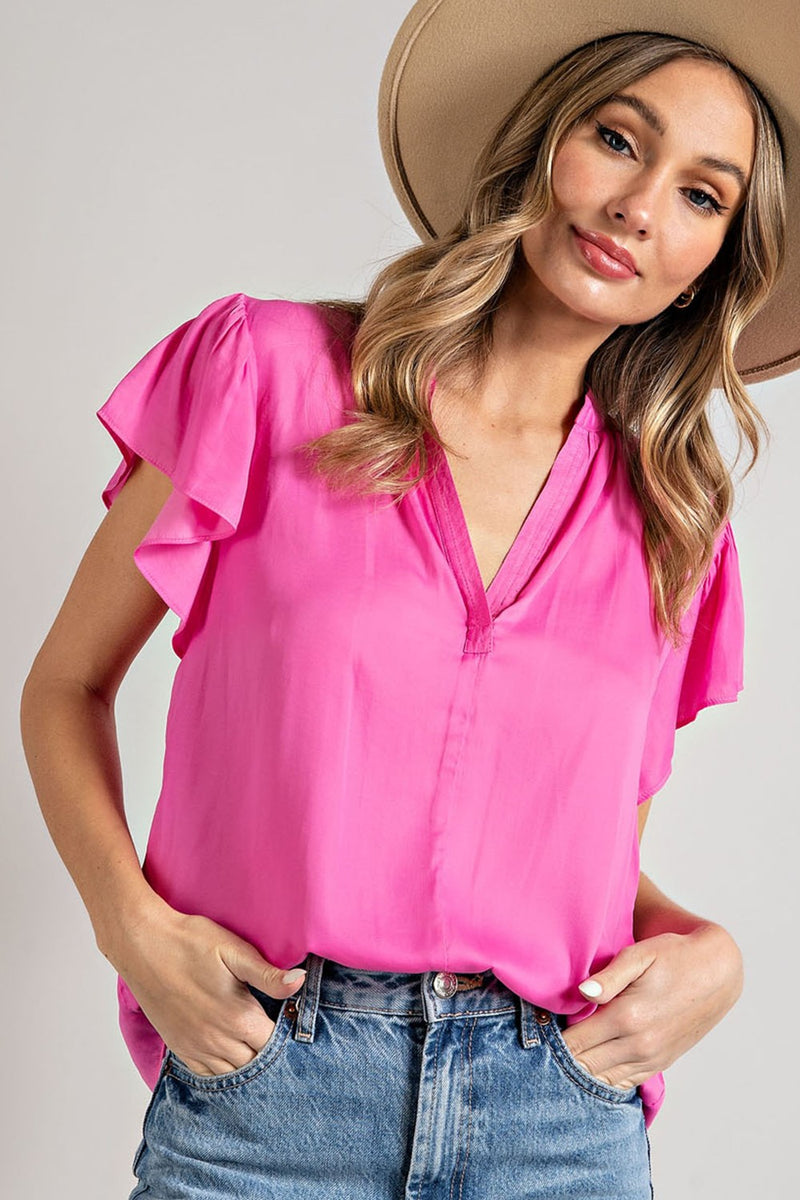 flutter sleeve satin blouse | more colors