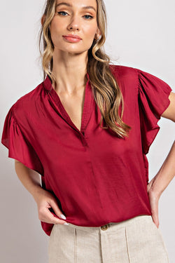 flutter sleeve satin blouse | more colors