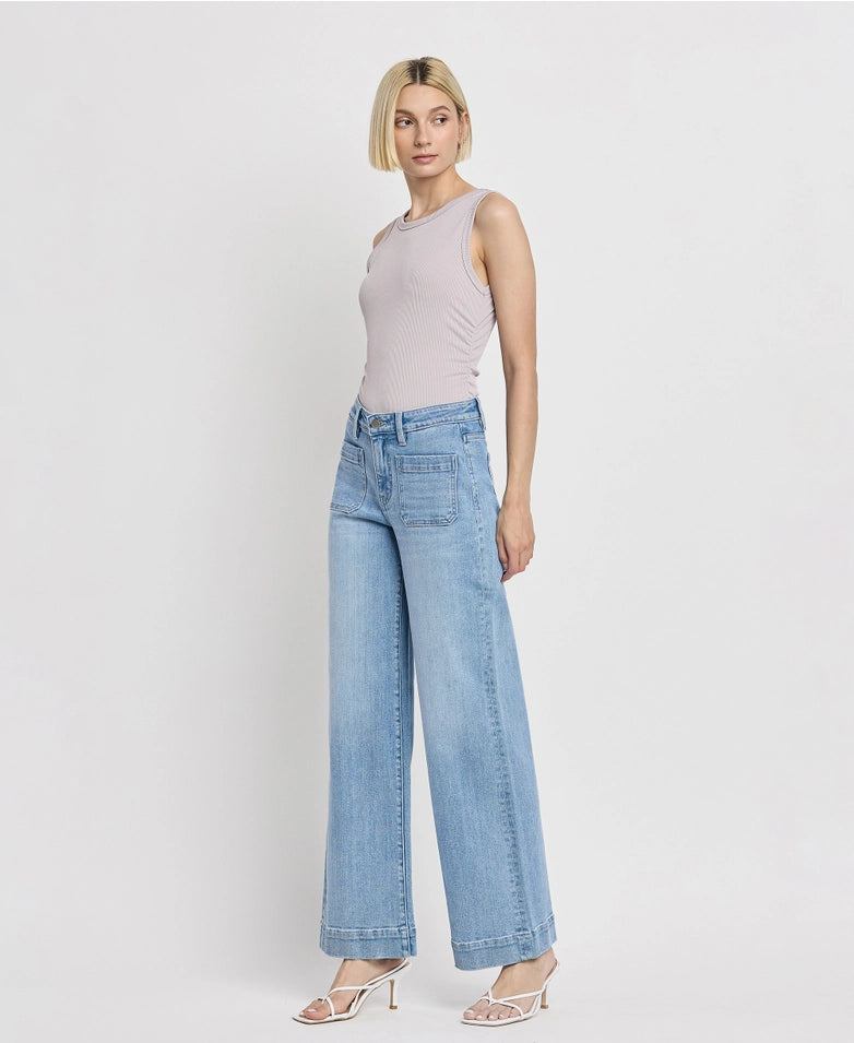 dignity front patch pocket jeans | wide leg