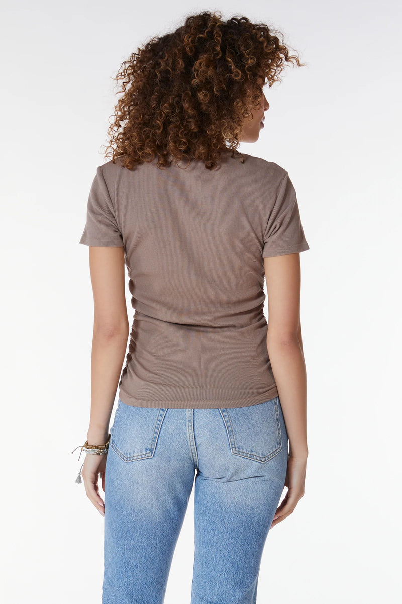 hazelnut side shirred crewneck