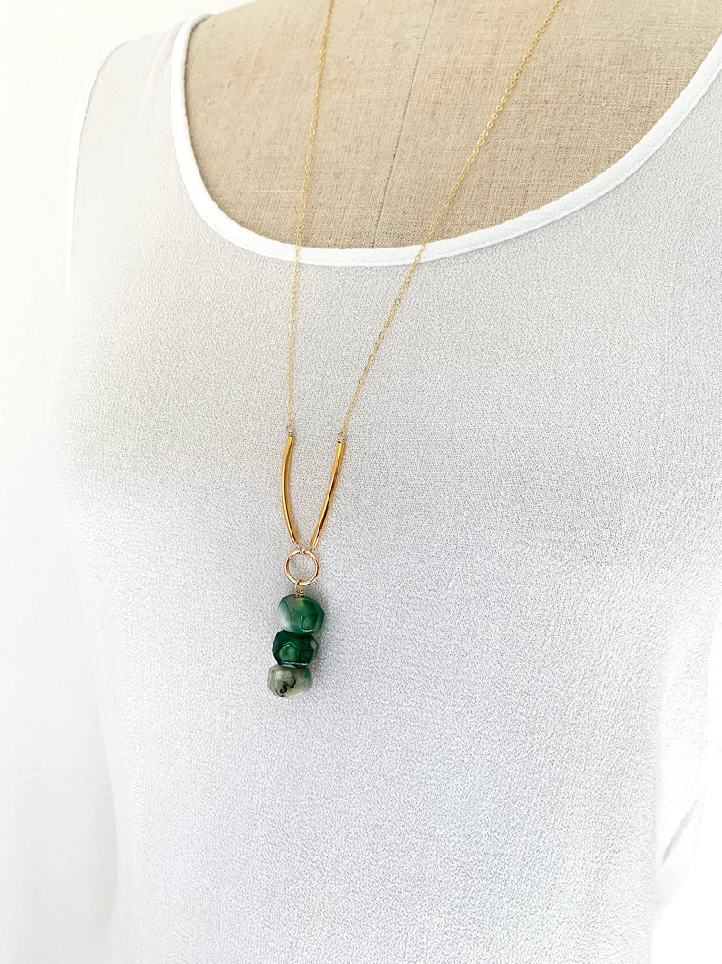 green agate long necklace