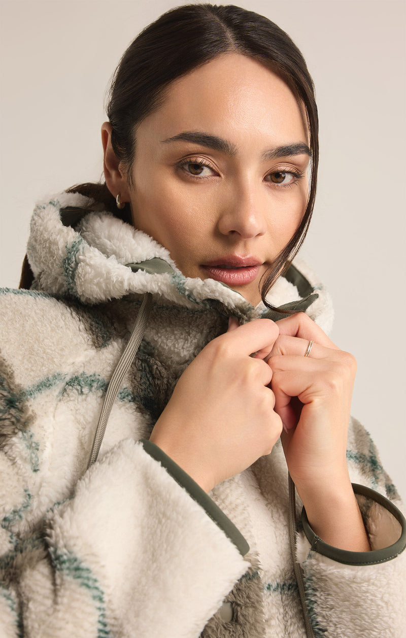 cross country plaid sherpa jacket | winter green