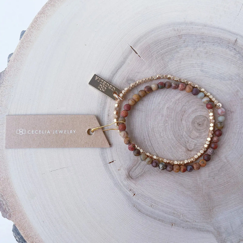 serenity gemstone double wrap gold beaded bracelet | more