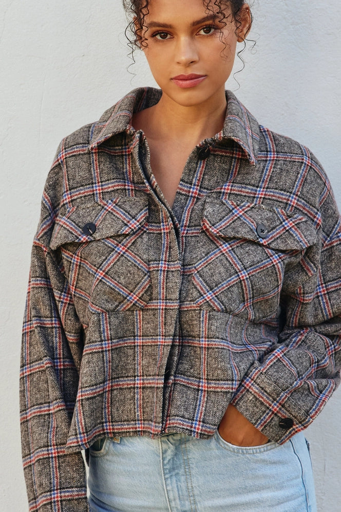 plaid shirt jacket | charcoal