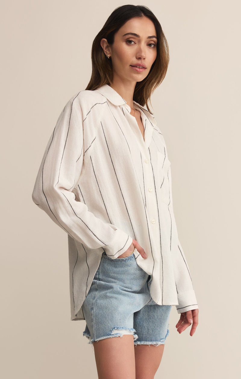 perfect linen stripe shirt | white