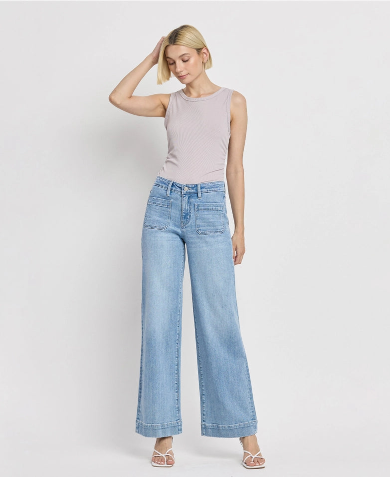 dignity front patch pocket jeans | wide leg