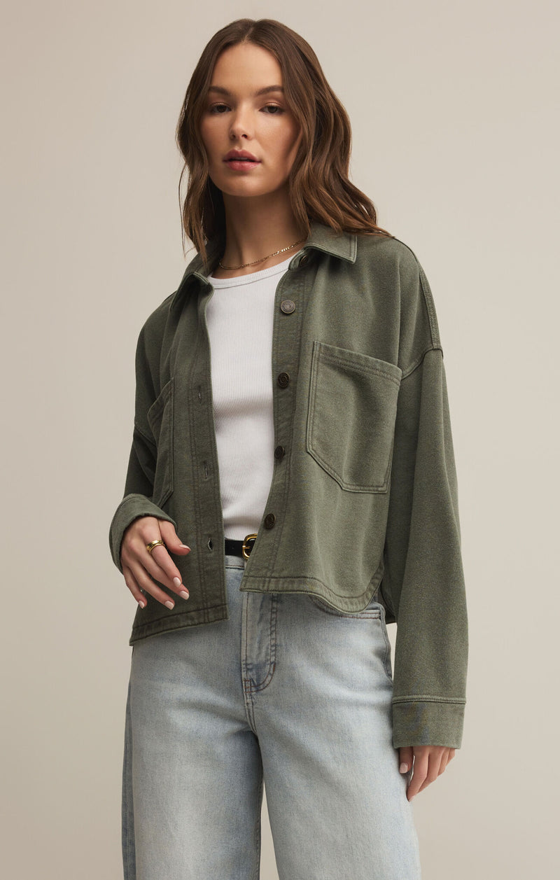 all day short knit jacket | hunter green
