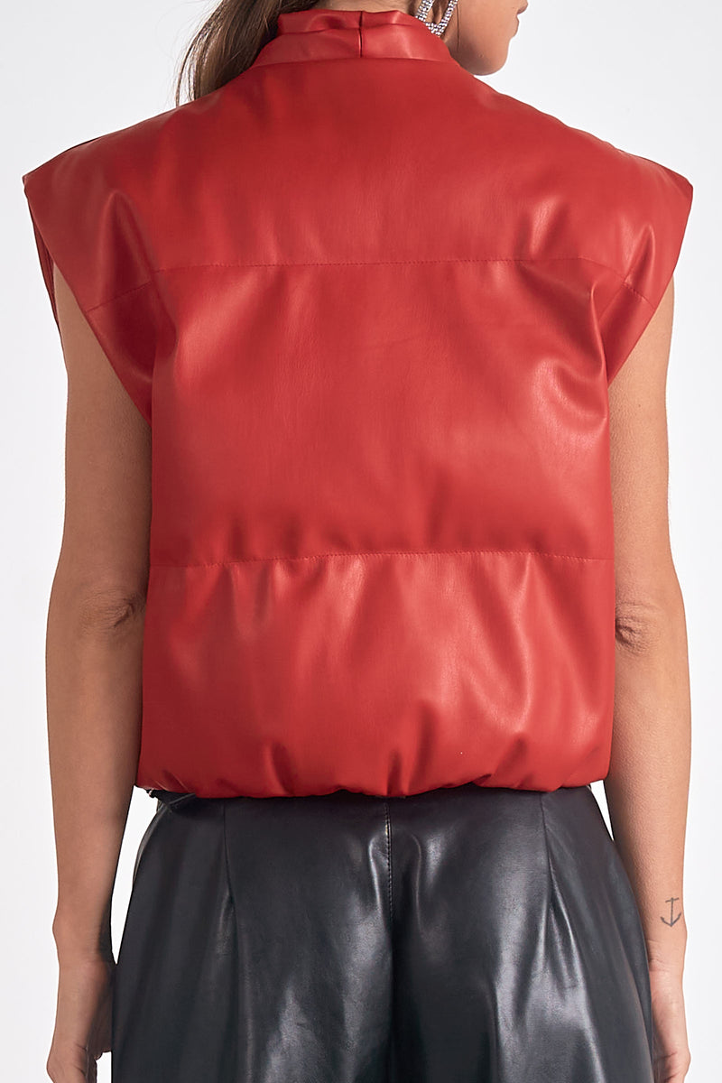 high collar vest | red