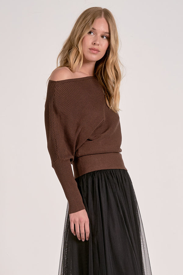 off shoulder sweater | chocolate