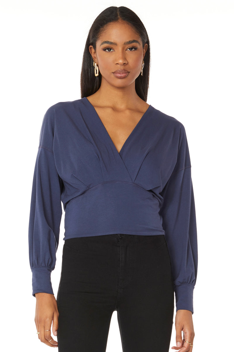 surplice draped jersey top | seaside