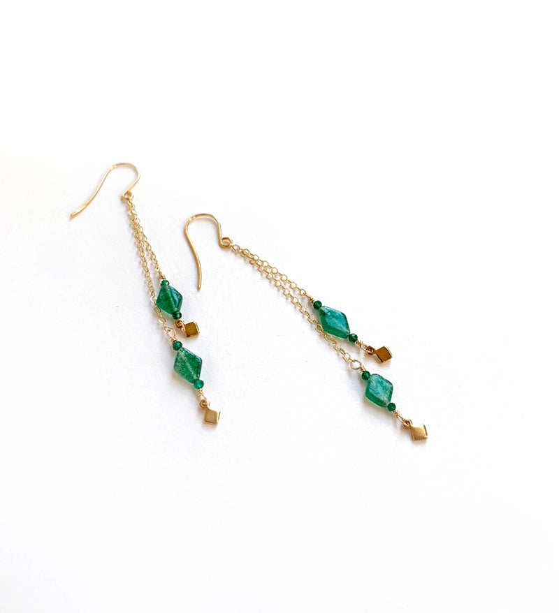 green mica dangle earrings