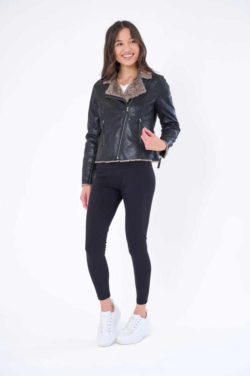 chinchilla moto jacket | blk grey