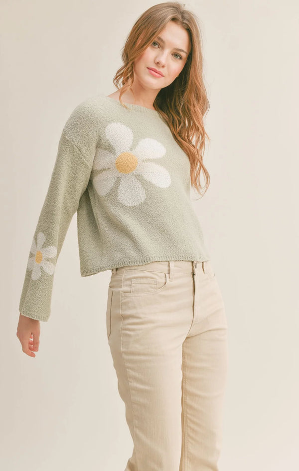 flower power plush sweater