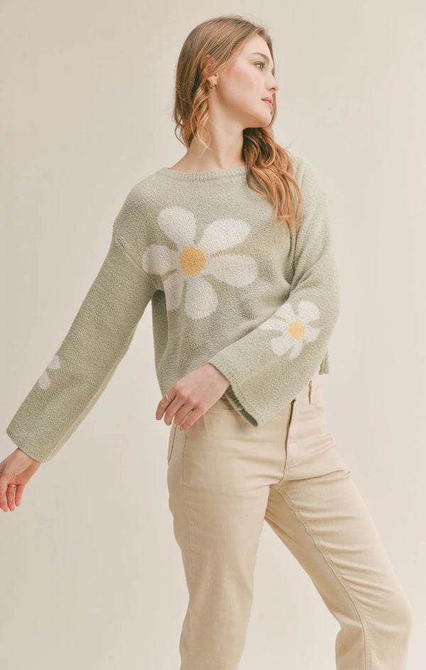 flower power plush sweater