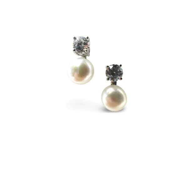 pearl cz post earring