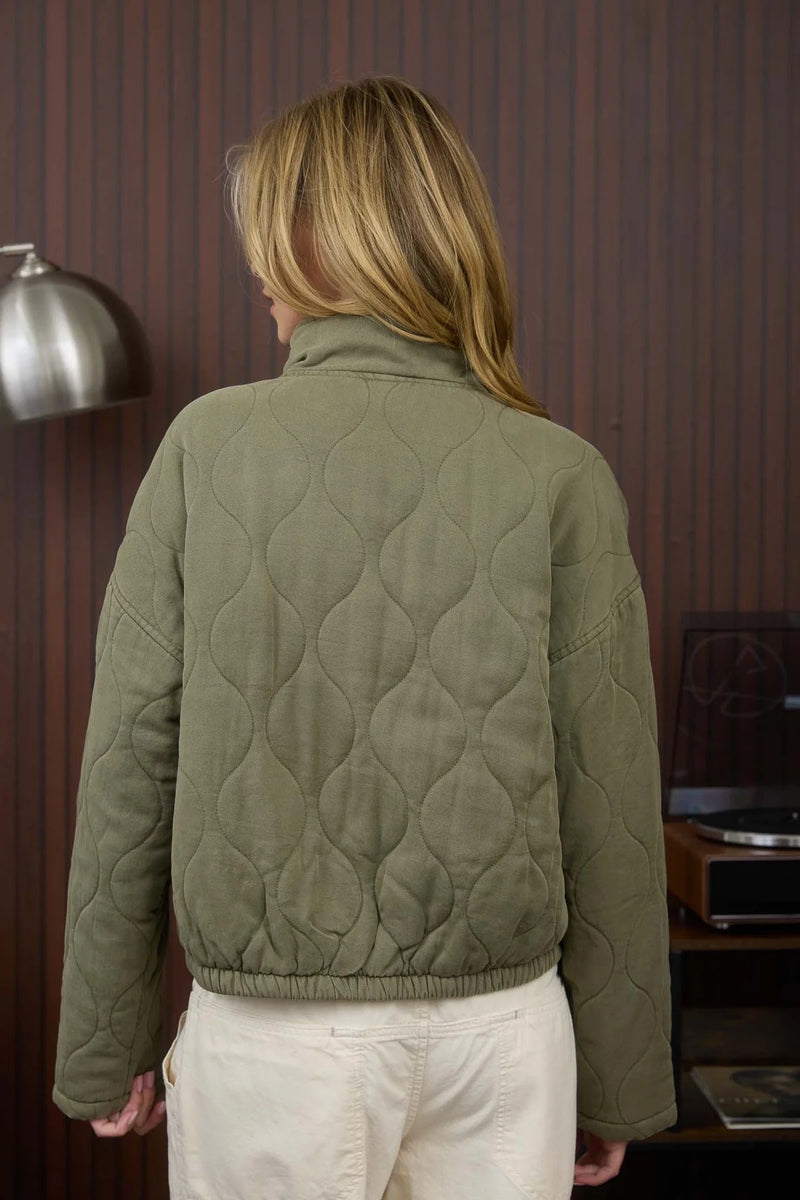 front tie quilted jacket | olive