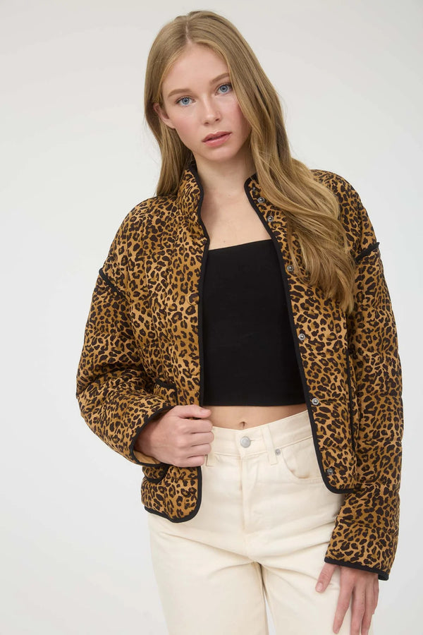 let me be leopard quilted jacket