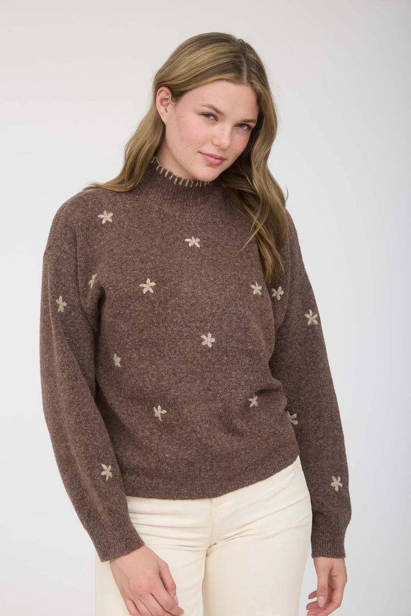 andy floral embroidery sweater | brown
