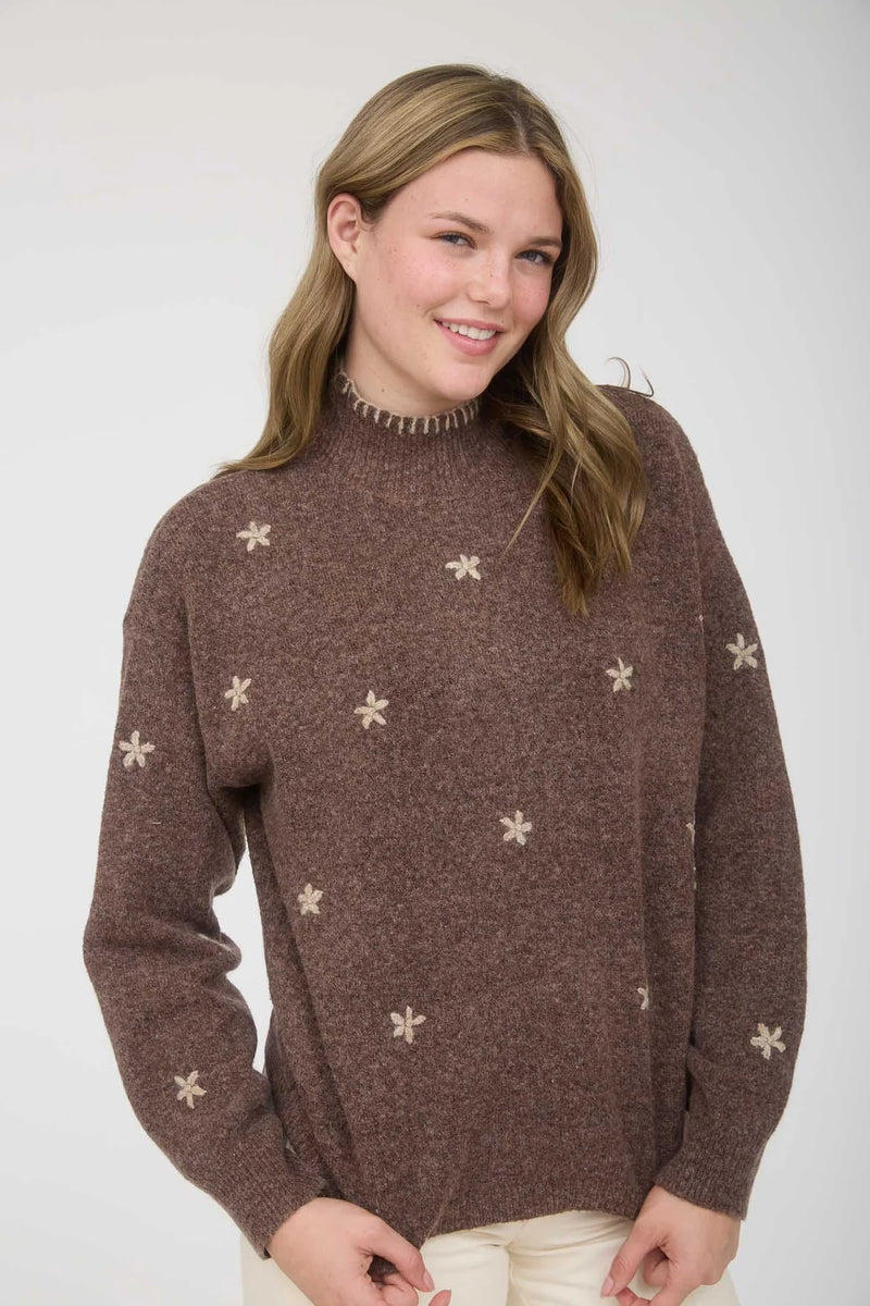 andy floral embroidery sweater | brown