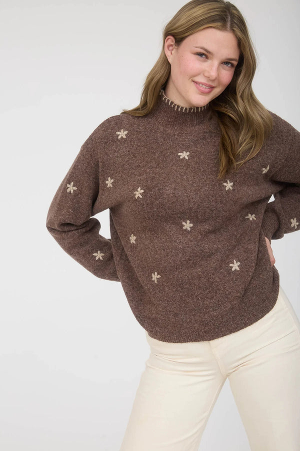 andy floral embroidery sweater | brown