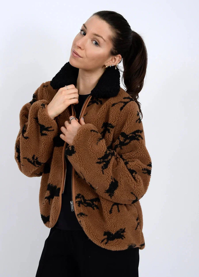 joline horse print sherpa jacket