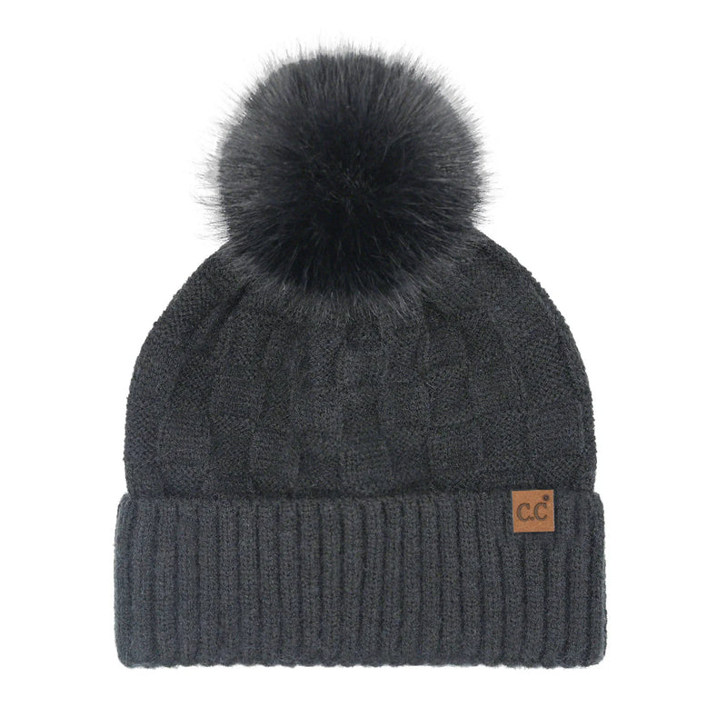 checkered pom beanie | more