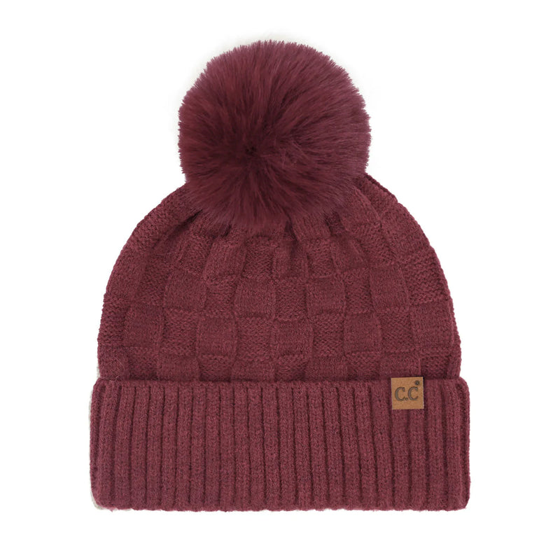 checkered pom beanie | more