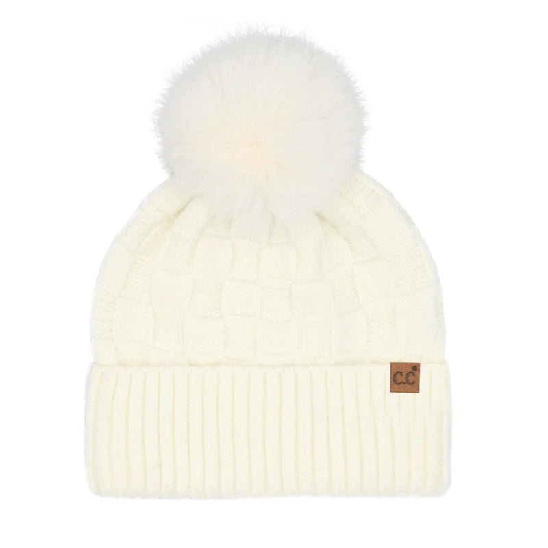 checkered pom beanie | more