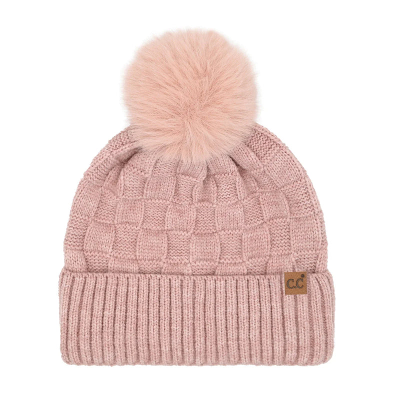 checkered pom beanie | more