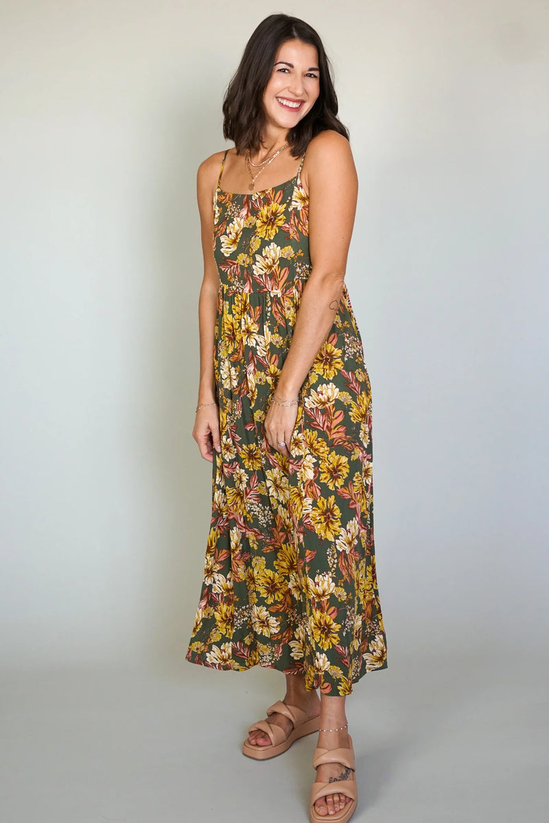 floral tie back dress | olive