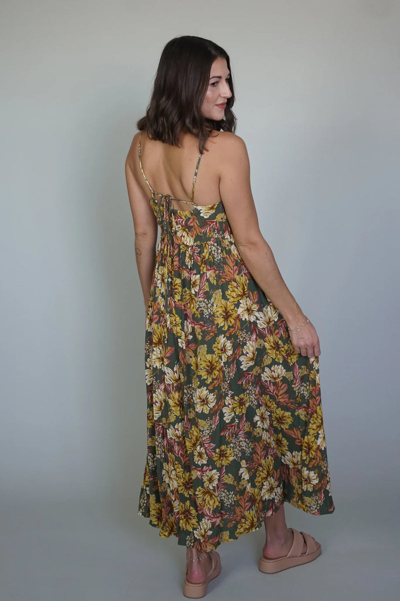 floral tie back dress | olive